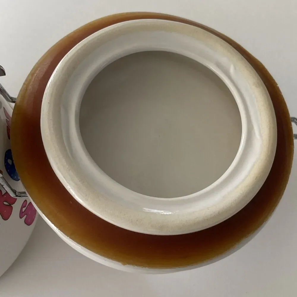 Winsome Brown Sugar Canister Ceramic Wire Bail Clamp Lid Vintage Kitchen Jar 80s